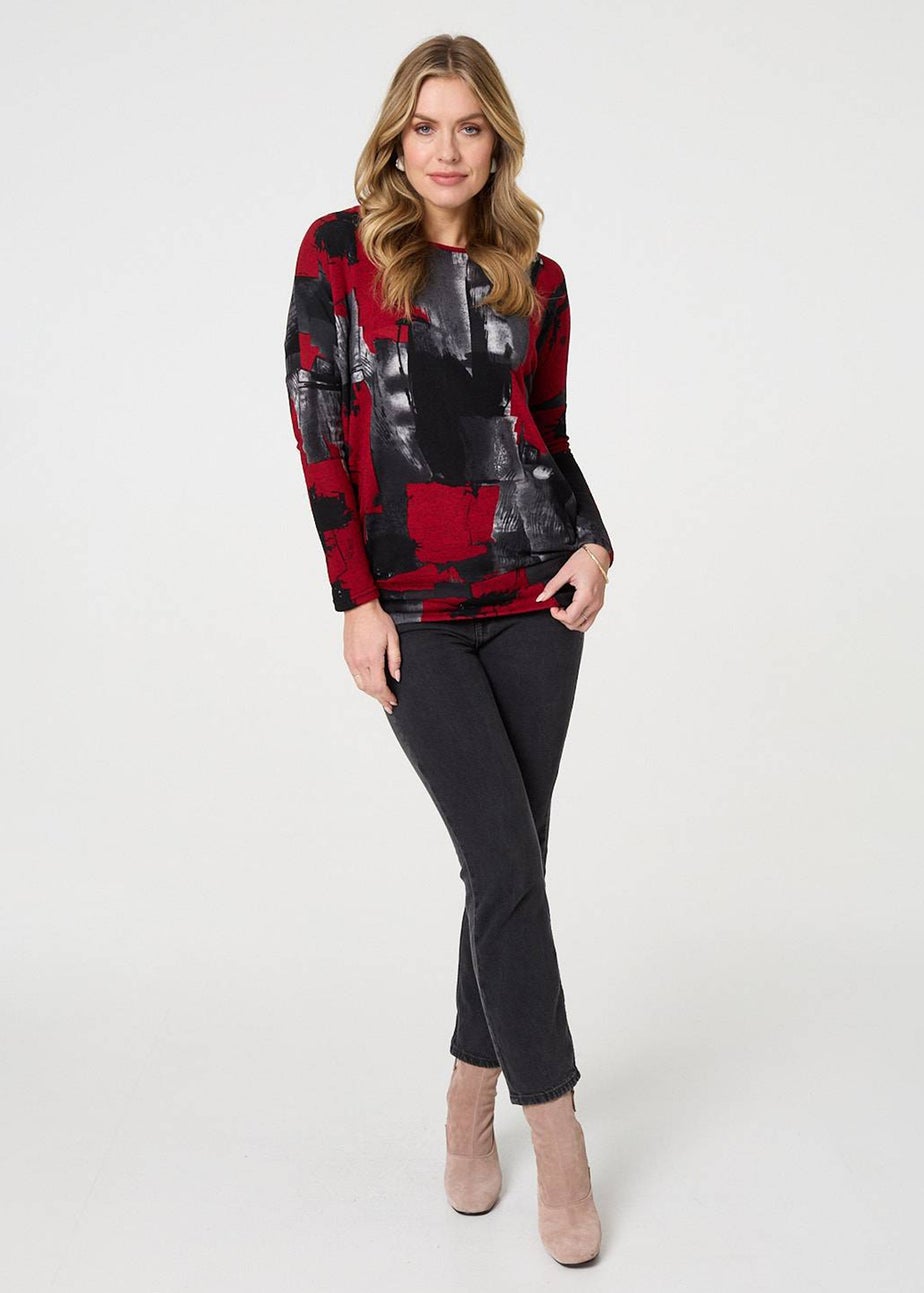 Izabel London Red Abstract Knit Long Sleeve Jumper