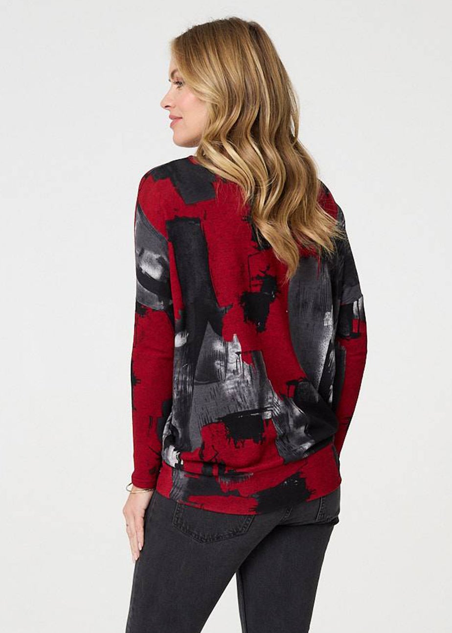 Izabel London Red Abstract Knit Long Sleeve Jumper
