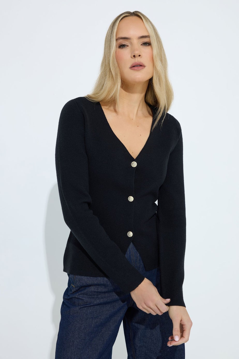 Long Tall Sally Black Button Cardigan