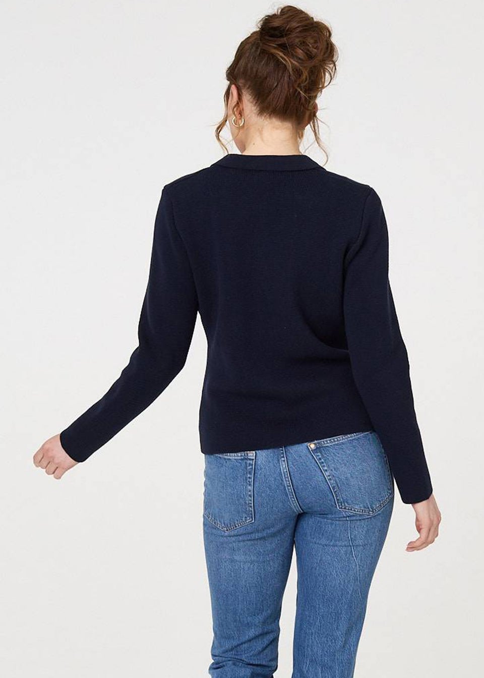 Izabel London Navy Textured Button Front Collared Jacket