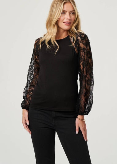 Izabel London Black Floral Lace Long Sleeve Blouse Top