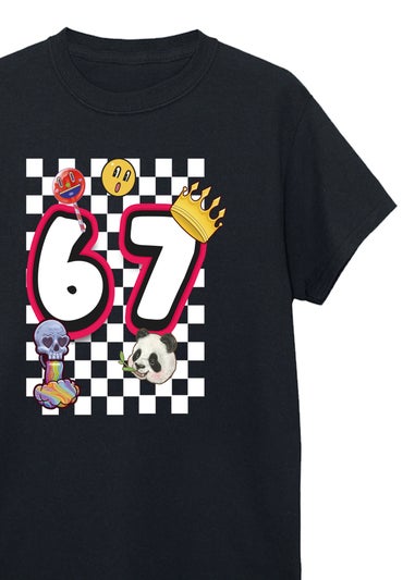 Brands In 67 Checks Boys Black Graphic T-Shirt (3-13 Years)