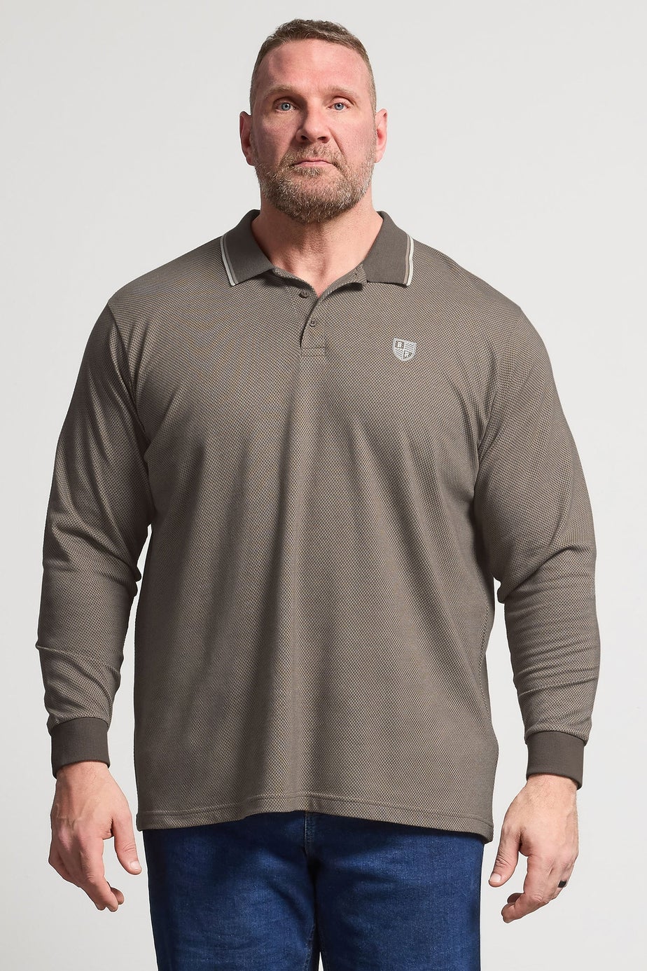 BadRhino Brown Textured Waffle Long Sleeve Polo Shirt