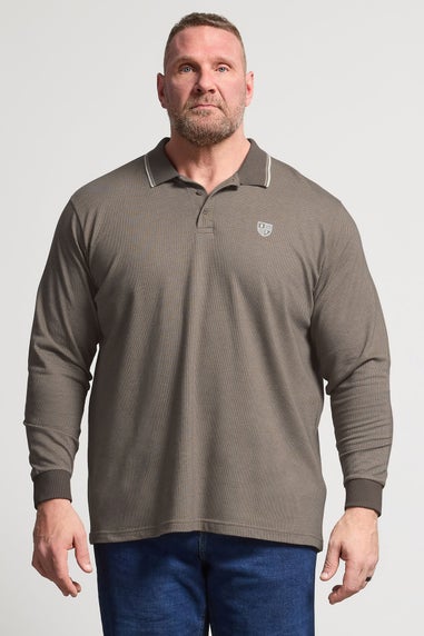 BadRhino Brown Textured Waffle Long Sleeve Polo Shirt