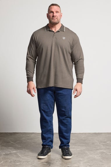 BadRhino Brown Textured Waffle Long Sleeve Polo Shirt