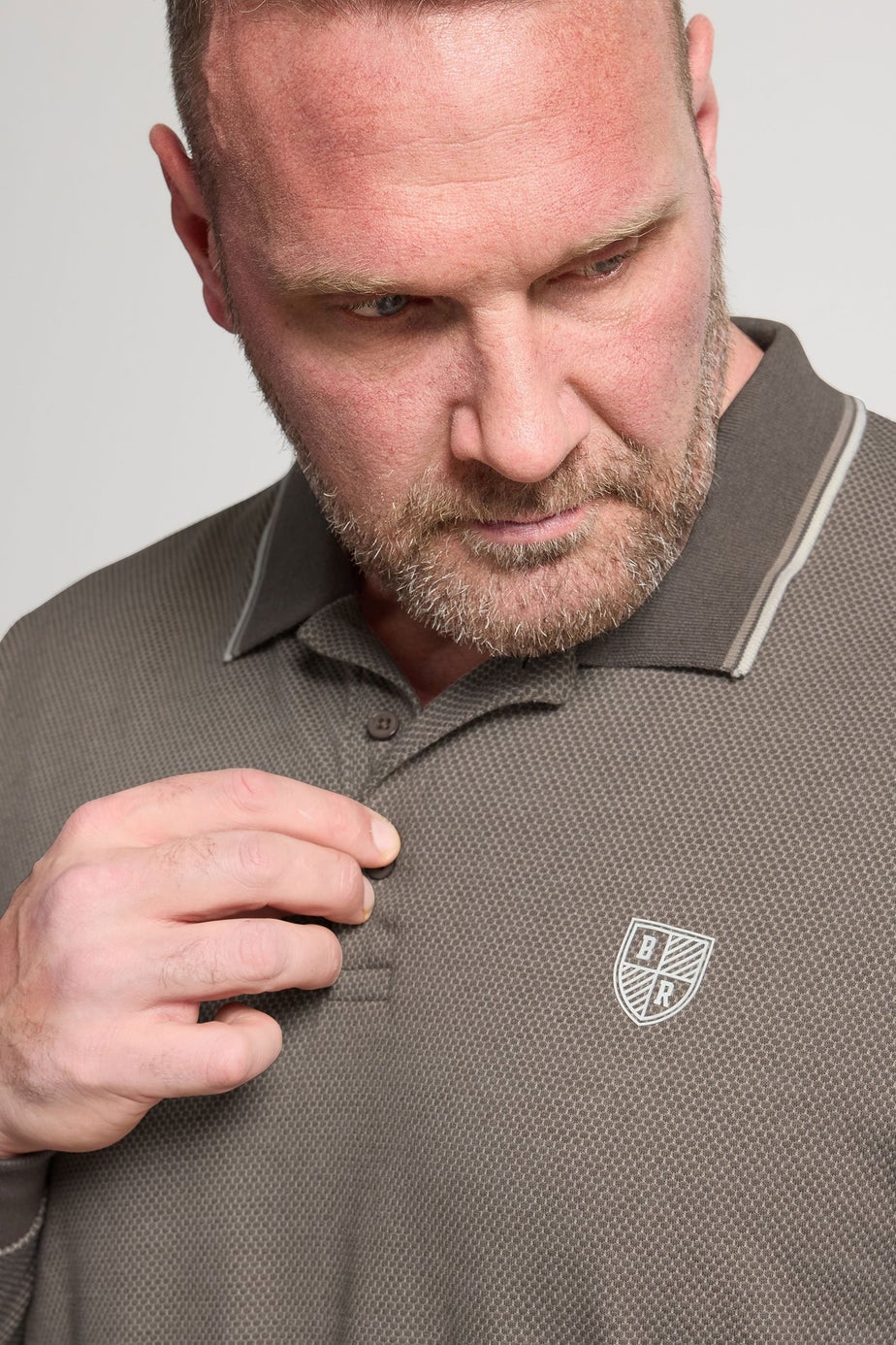 BadRhino Brown Textured Waffle Long Sleeve Polo Shirt