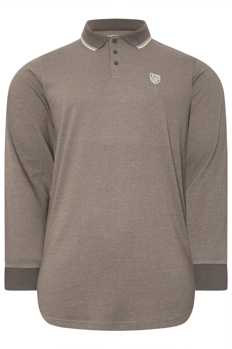 BadRhino Brown Textured Waffle Long Sleeve Polo Shirt