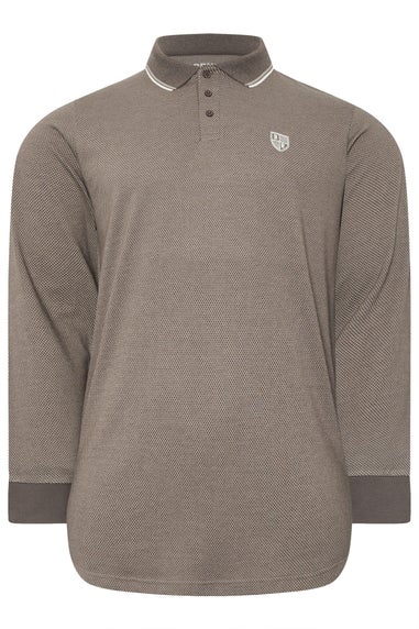 BadRhino Brown Textured Waffle Long Sleeve Polo Shirt