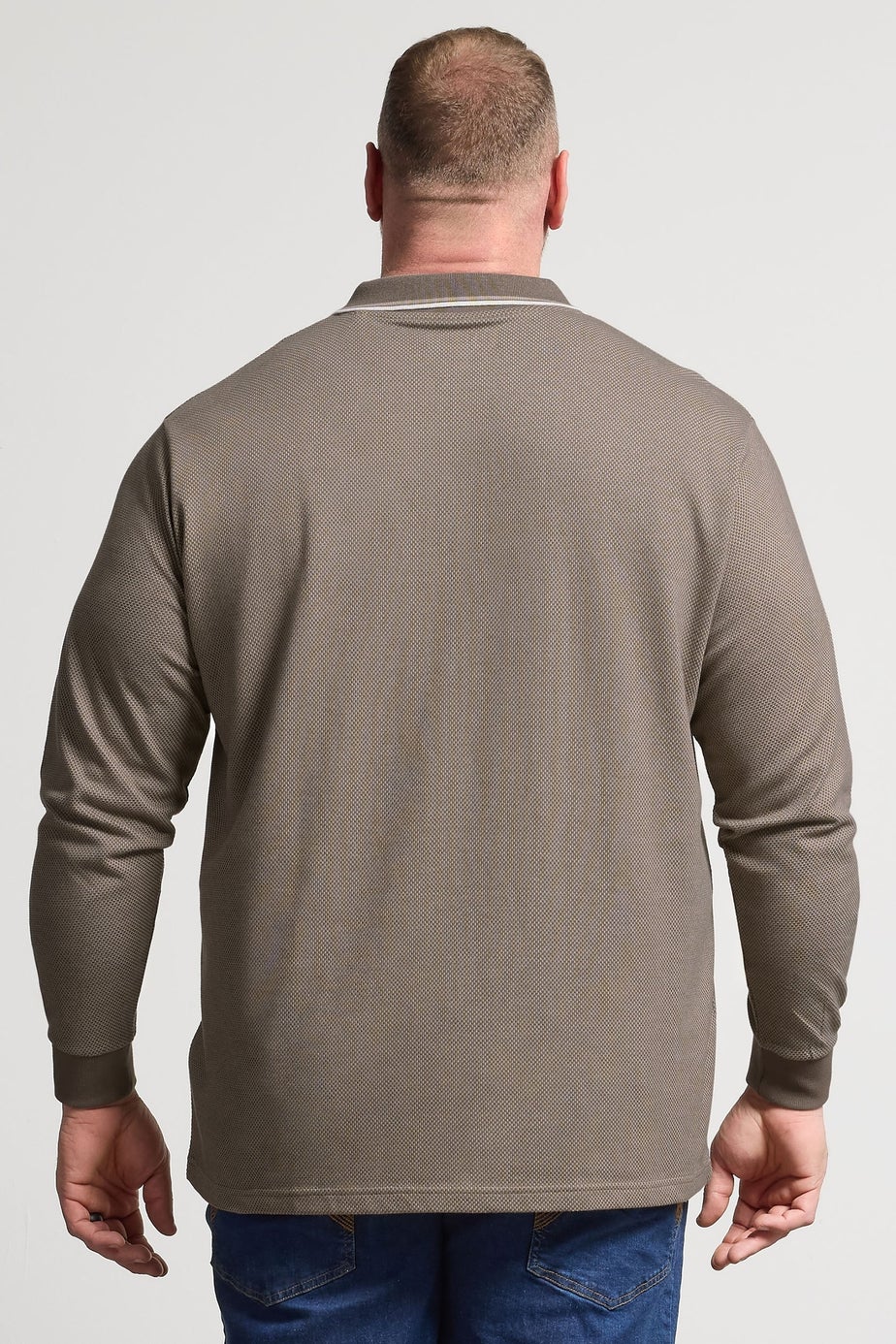 BadRhino Brown Textured Waffle Long Sleeve Polo Shirt