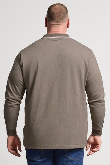 BadRhino Brown Textured Waffle Long Sleeve Polo Shirt