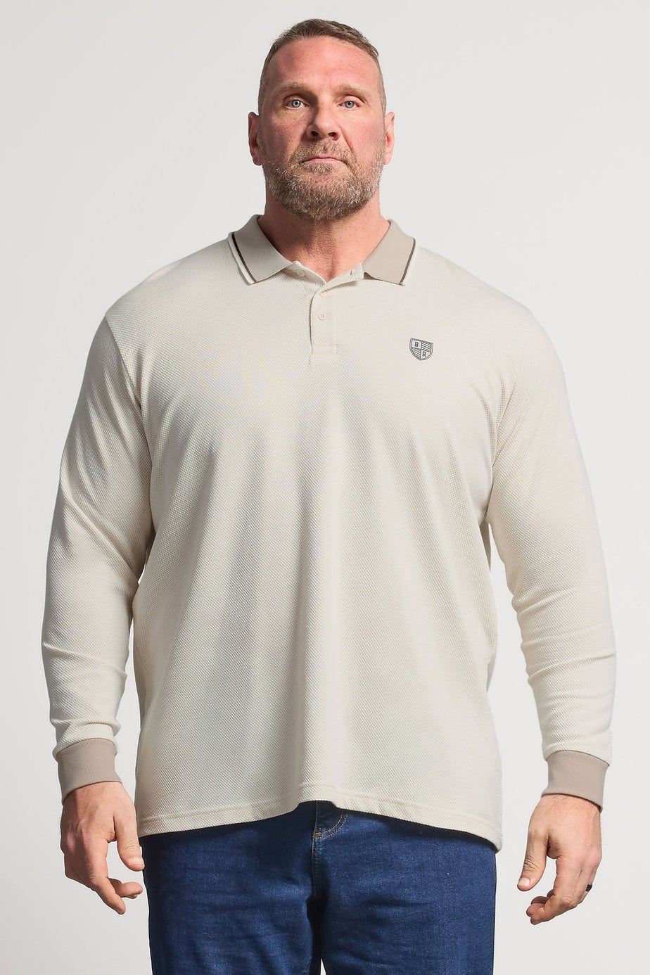 BadRhino Cream Textured Waffle Long Sleeve Polo Shirt