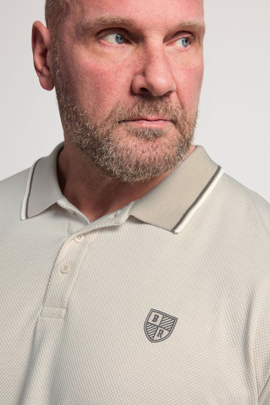 BadRhino Cream Textured Waffle Long Sleeve Polo Shirt