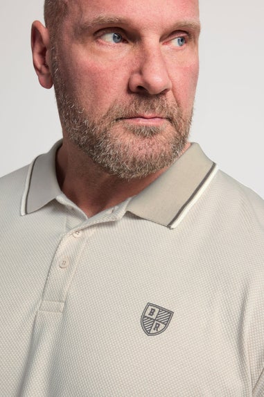 BadRhino Cream Textured Waffle Long Sleeve Polo Shirt