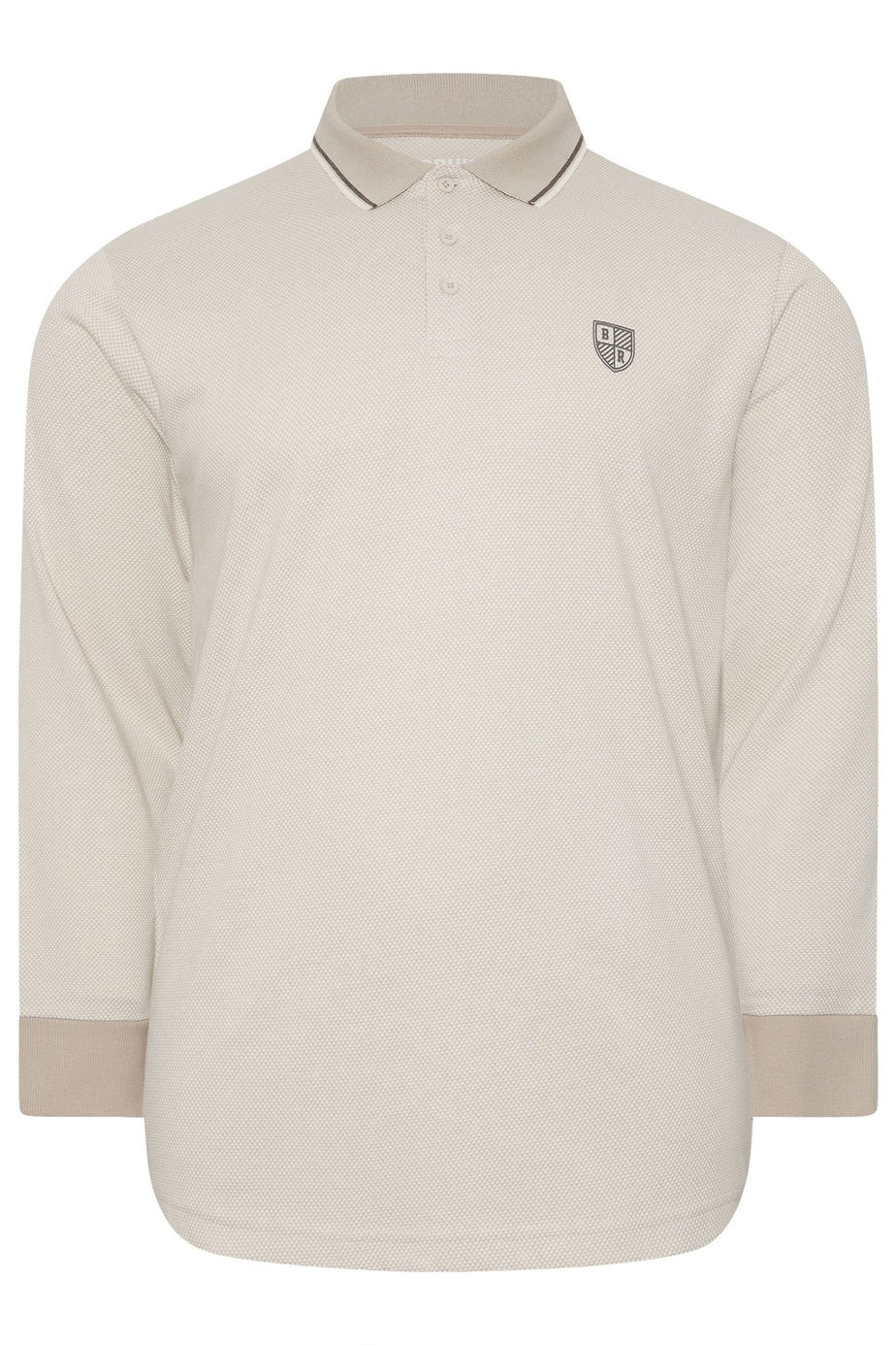 BadRhino Cream Textured Waffle Long Sleeve Polo Shirt