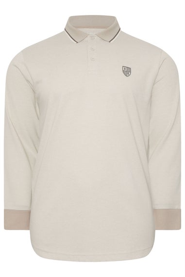 BadRhino Cream Textured Waffle Long Sleeve Polo Shirt