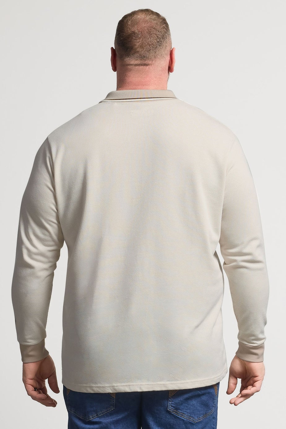 BadRhino Cream Textured Waffle Long Sleeve Polo Shirt