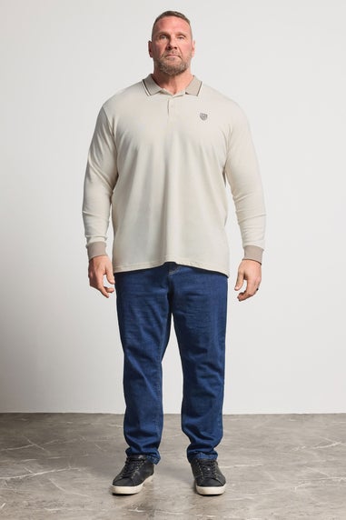 BadRhino Cream Textured Waffle Long Sleeve Polo Shirt