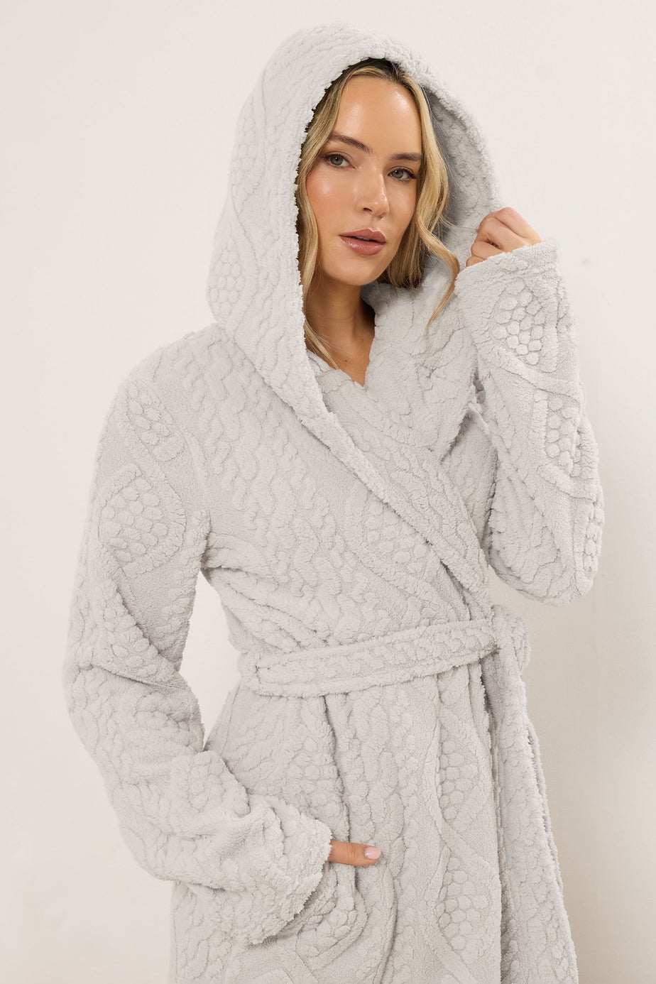 Long Tall Sally Natural Brown Cable Maxi Dressing Gown