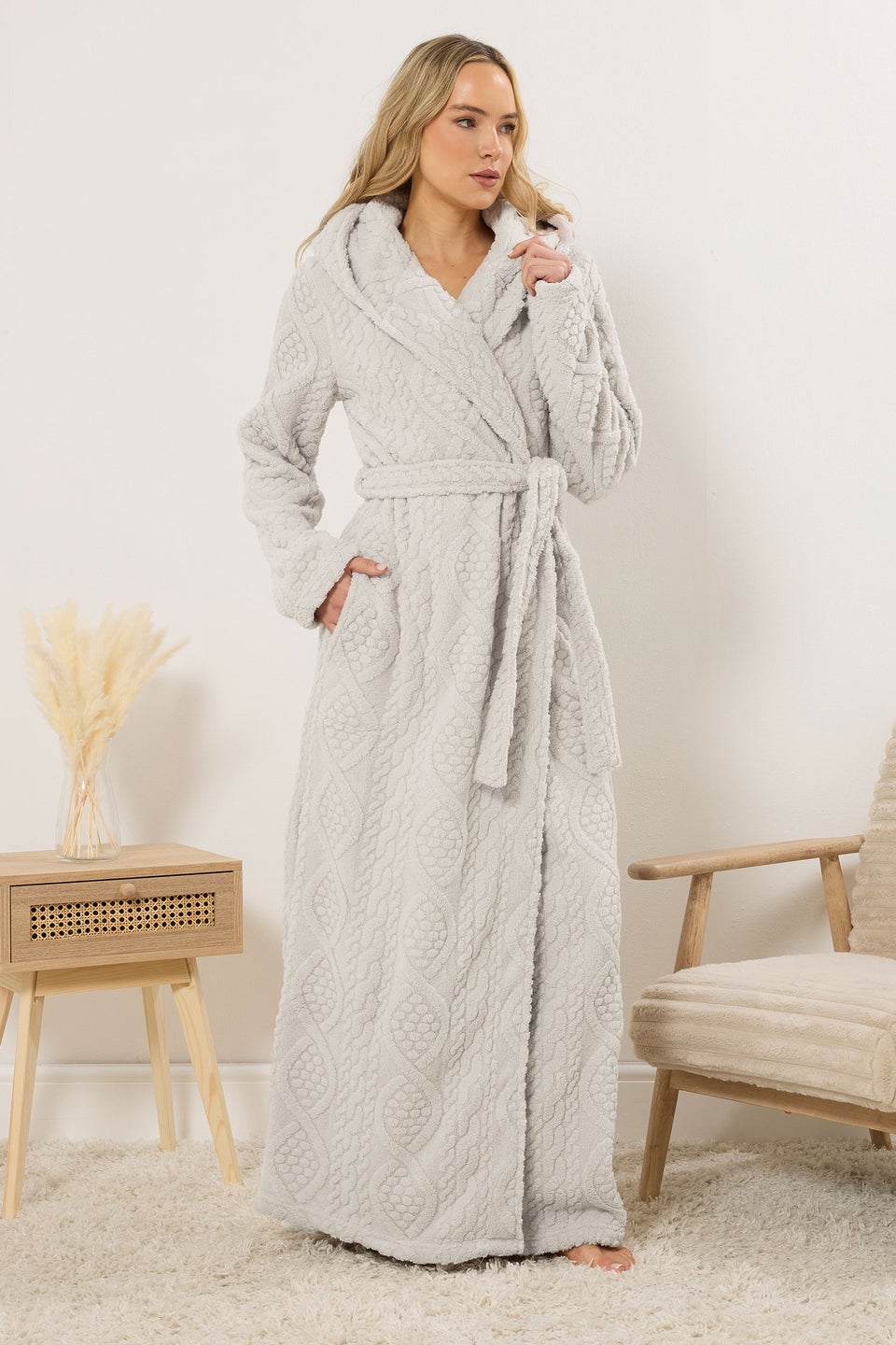 Long Tall Sally Natural Brown Cable Maxi Dressing Gown