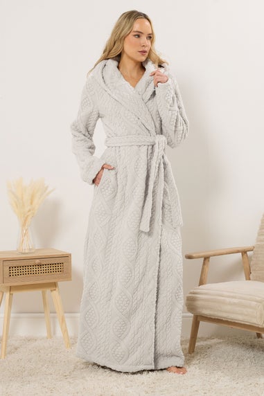 Long Tall Sally Natural Brown Cable Maxi Dressing Gown