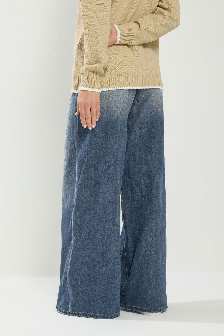Long Tall Sally Blue Mid Wash Palazzo Wide Leg Jeans