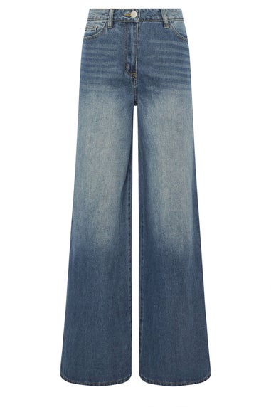 Long Tall Sally Blue Mid Wash Palazzo Wide Leg Jeans