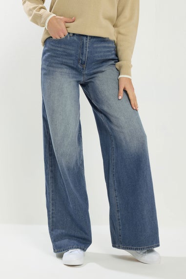 Long Tall Sally Blue Mid Wash Palazzo Wide Leg Jeans