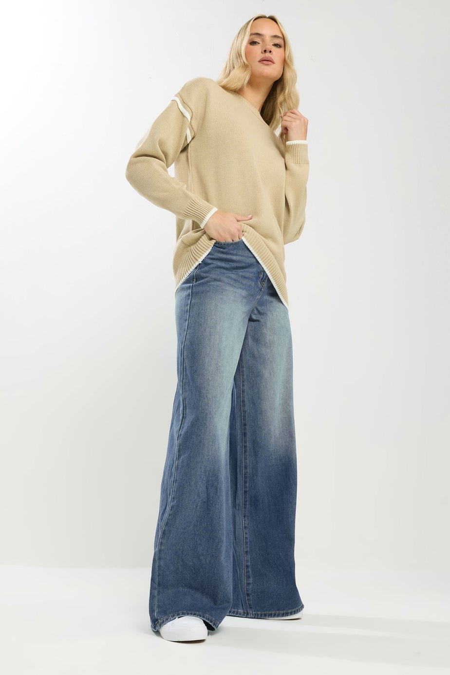 Long Tall Sally Blue Mid Wash Palazzo Wide Leg Jeans