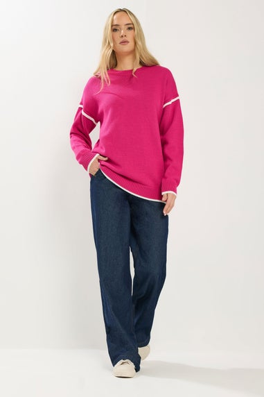 Long Tall Sally Hot Pink Piped Crew Neck Jumper