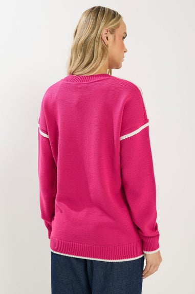 Long Tall Sally Hot Pink Piped Crew Neck Jumper