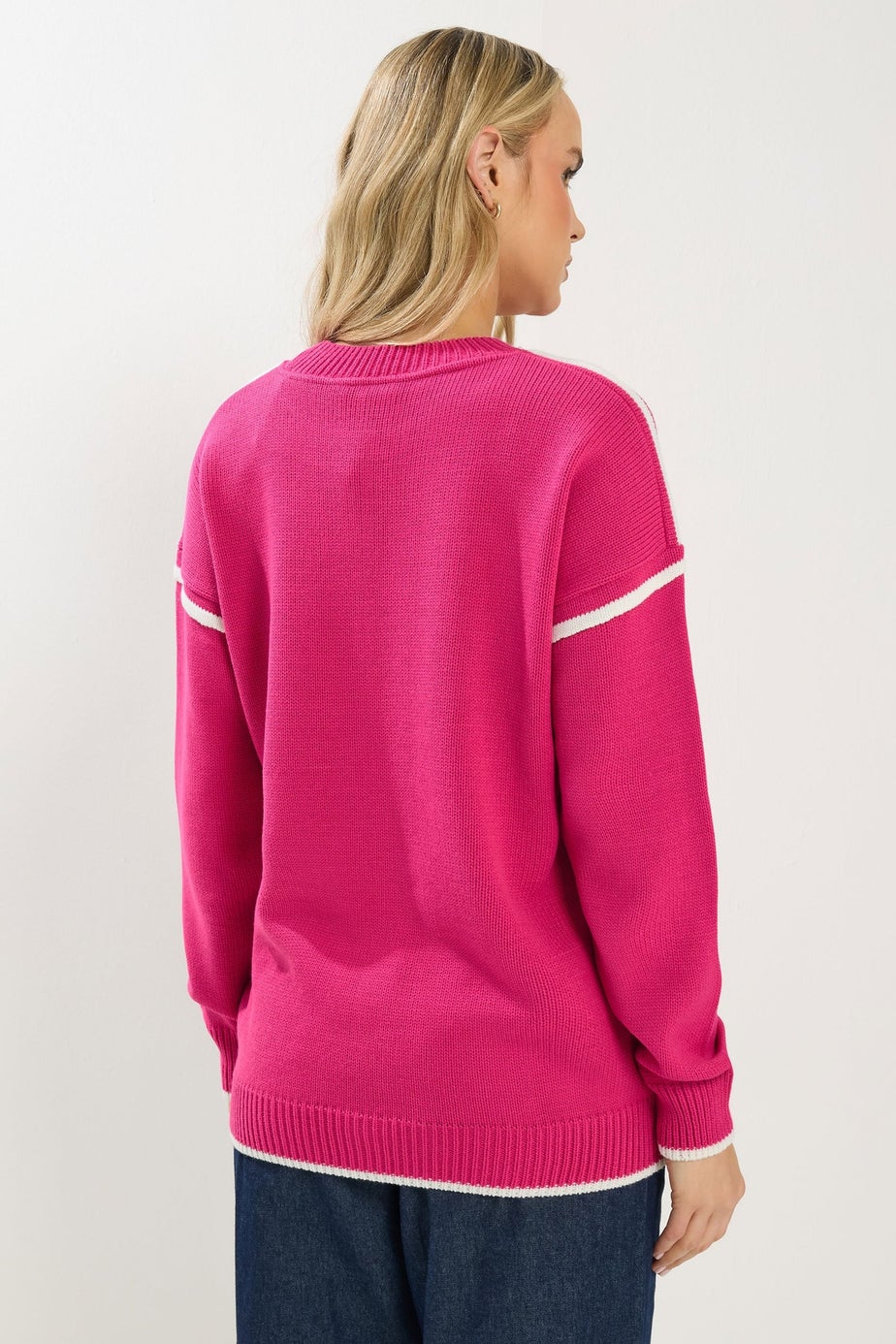 Long Tall Sally Hot Pink Piped Crew Neck Jumper