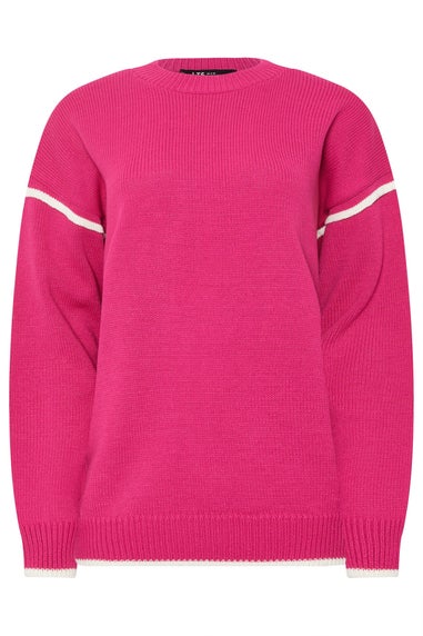 Long Tall Sally Hot Pink Piped Crew Neck Jumper
