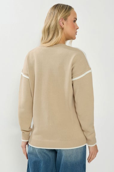 Long Tall Sally Natural Brown Piped Crew Neck Jumper