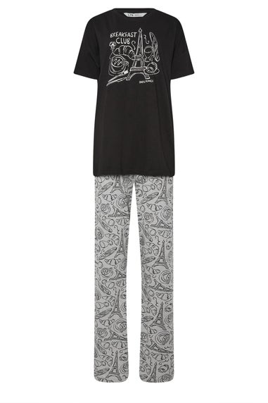 Long Tall Sally Black 'Breakfast Club' Wide Leg Pyjama Set