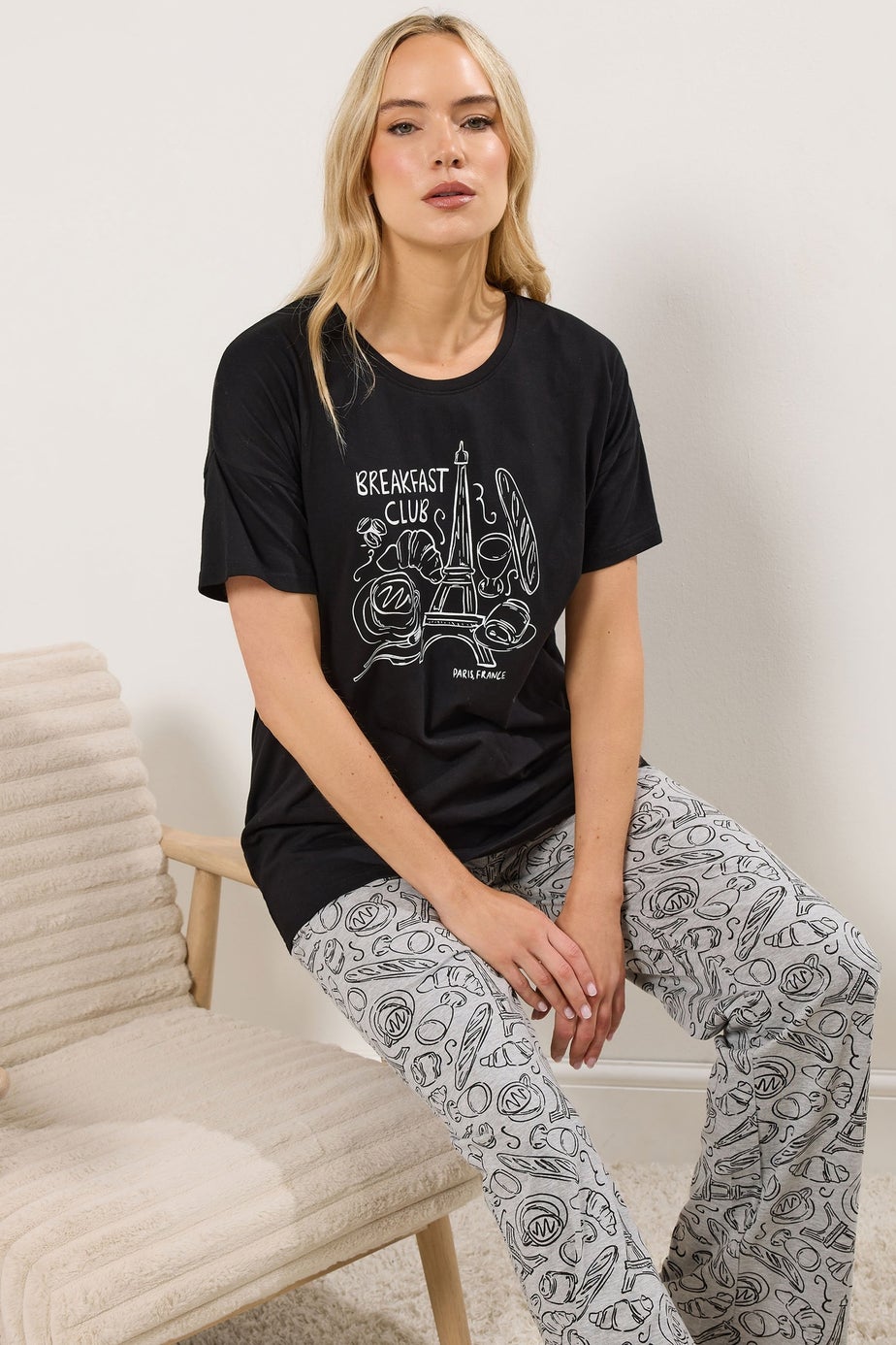 Long Tall Sally Black 'Breakfast Club' Wide Leg Pyjama Set