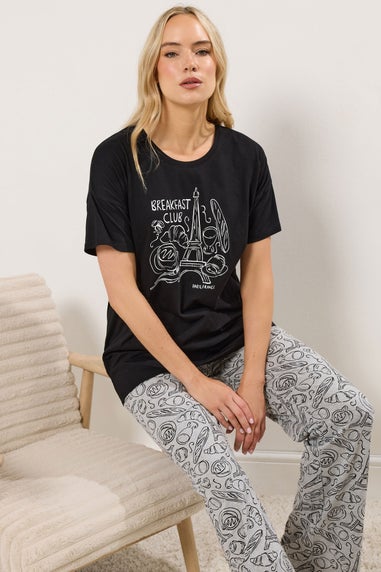 Long Tall Sally Black 'Breakfast Club' Wide Leg Pyjama Set