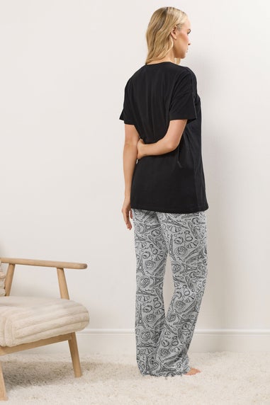 Long Tall Sally Black 'Breakfast Club' Wide Leg Pyjama Set
