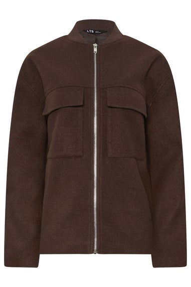 Long Tall Sally Chocolate Brown Brushed Pocket Bomber Jacket