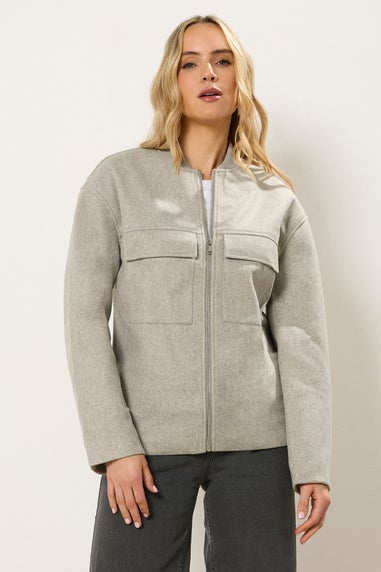 Long Tall Sally Natural Brown Brushed Pocket Bomber Jacket