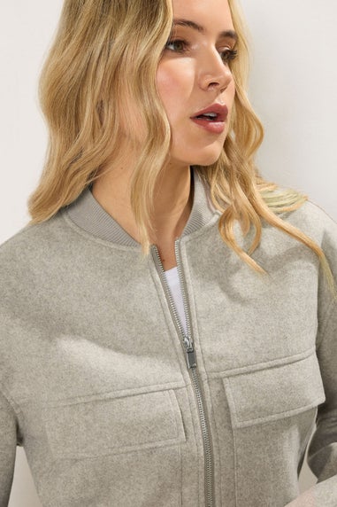 Long Tall Sally Natural Brown Brushed Pocket Bomber Jacket