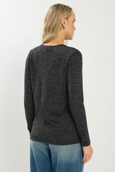 Long Tall Sally Grey Marl Button Long Sleeve Top