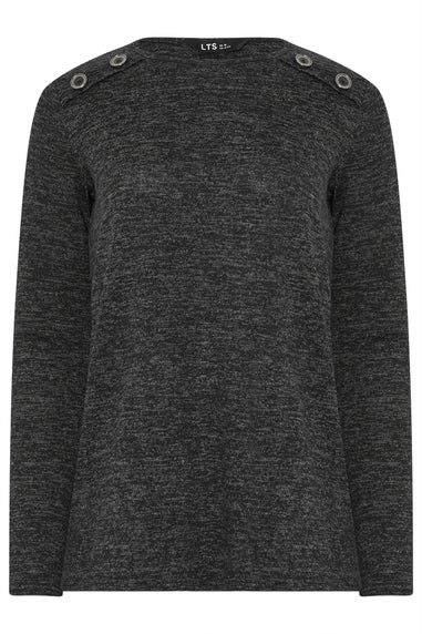 Long Tall Sally Grey Marl Button Long Sleeve Top