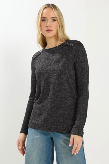 Long Tall Sally Grey Marl Button Long Sleeve Top