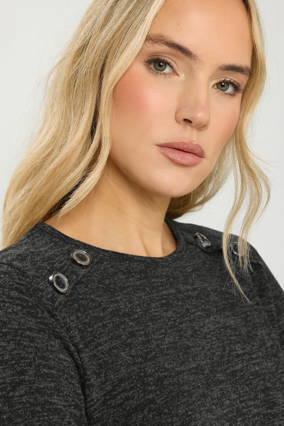 Long Tall Sally Grey Marl Button Long Sleeve Top