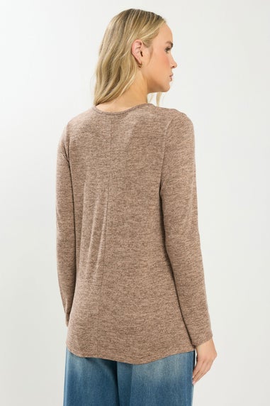 Long Tall Sally Beige Brown Marl Button Long Sleeve Top