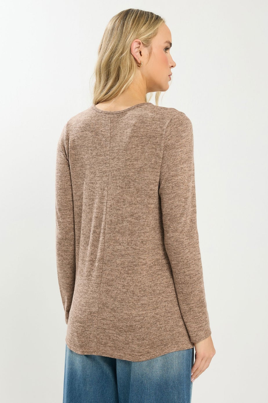 Long Tall Sally Beige Brown Marl Button Long Sleeve Top