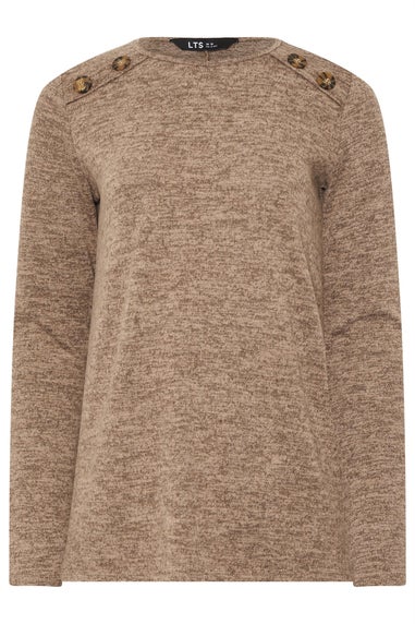 Long Tall Sally Beige Brown Marl Button Long Sleeve Top