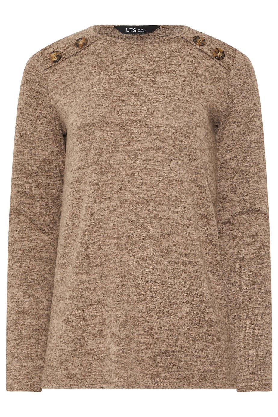 Long Tall Sally Beige Brown Marl Button Long Sleeve Top