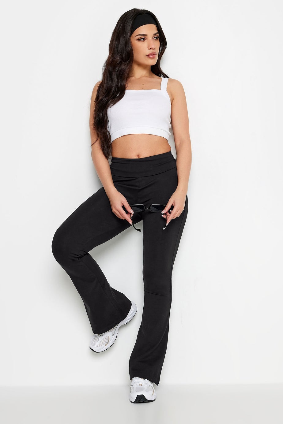PixieGirl Petite Black Fold Over Waist Flared Leggings