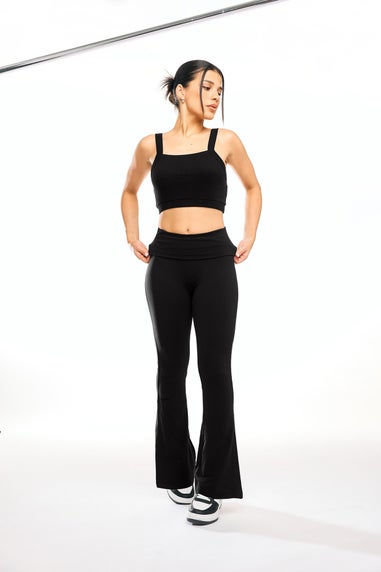 PixieGirl Petite Black Fold Over Waist Flared Leggings
